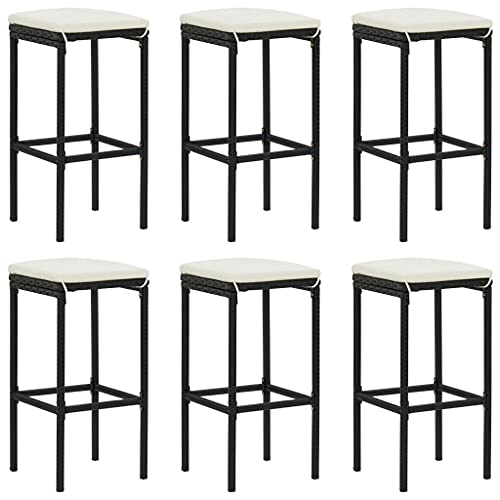 HOMEELIKE Barhocker mit Kissen 6 STK. Schwarz Poly Rattan von HOMEELIKE