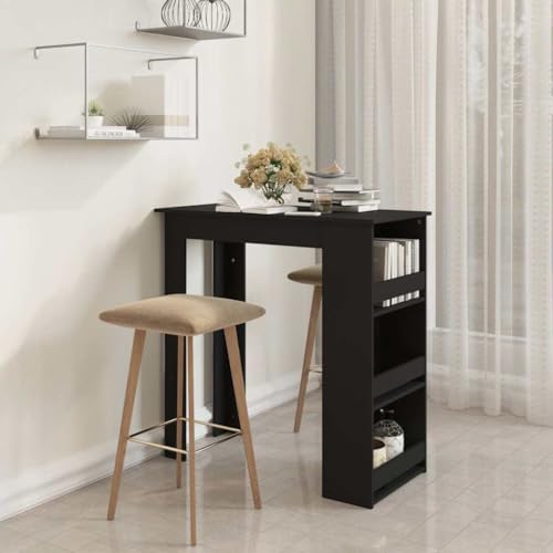 HOMEELIKE Bartisch mit Ablageflaeche Schwarz 102x50x103,5 cm Holzwerkstoff von HOMEELIKE