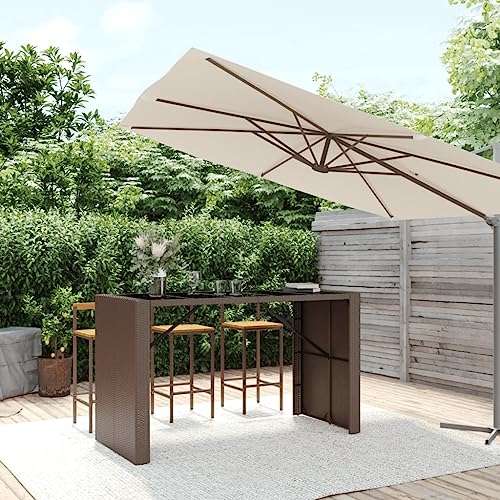 HOMEELIKE Bartisch mit Glasplatte Braun 185x80x110 cm Poly Rattan von HOMEELIKE