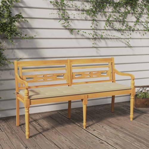 HOMEELIKE Batavia-Bank mit Beigem Kissen 150 cm Massivholz Teak von HOMEELIKE