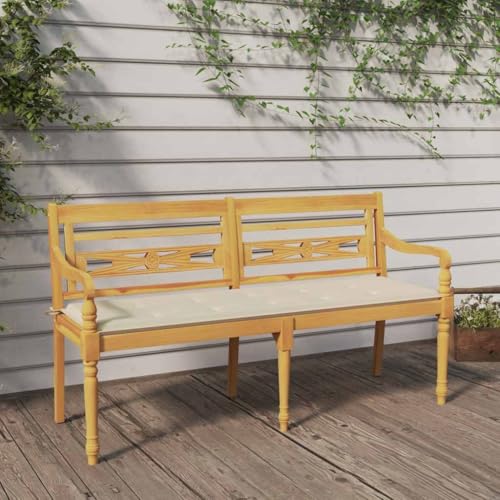 HOMEELIKE Batavia-Bank mit Creme Kissen 150 cm Massivholz Teak von HOMEELIKE