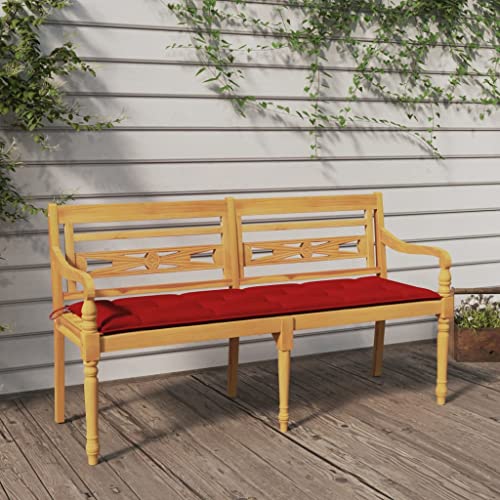 HOMEELIKE Batavia-Bank mit Rotem Kissen 150 cm Massivholz Teak von HOMEELIKE