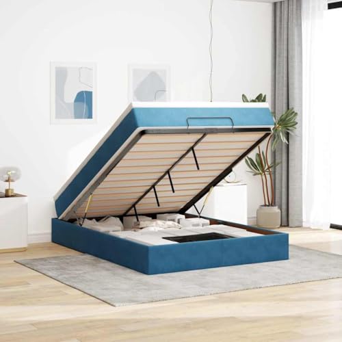 HOMEELIKE Bett mit Stauraum 140x200 cm Dunkelblau Samt Taschenfederkernmatratze Komfortmatratze von HOMEELIKE