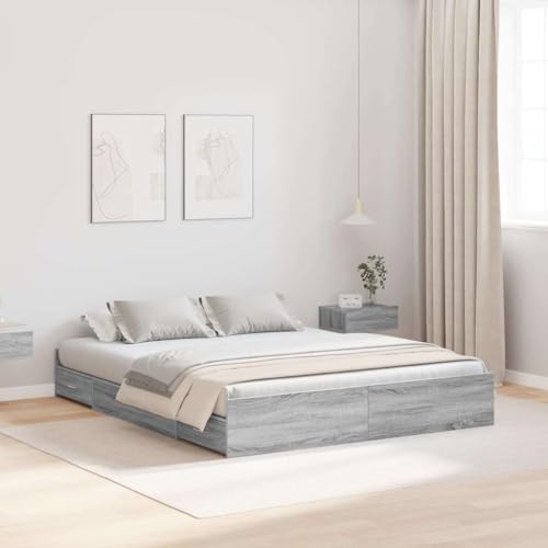 HOMEELIKE Bett mit Stauraum mit Schubladen mit Kopfteil mit Speicher Grau Sonoma 140 x 200 cm von HOMEELIKE