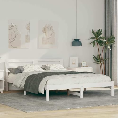 HOMEELIKE Bettgestell Wei? 140 x 200 cm Massivkiefer von HOMEELIKE