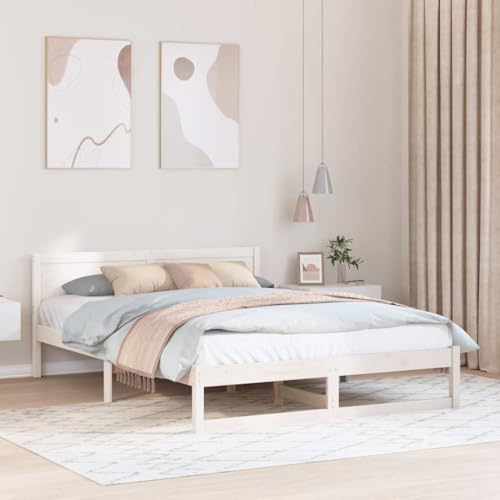 HOMEELIKE Bettgestell Wei? Massivholz Kiefer 140 x 200 cm Bettgestell von HOMEELIKE