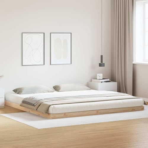 HOMEELIKE Bettgestell aus Massivholz Kiefer 200 x 210 cm Natur Holz Modern Einfach Robust Langlebig von HOMEELIKE
