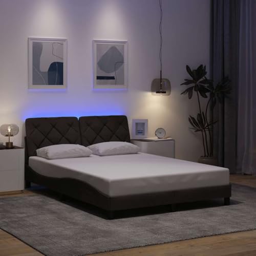 HOMEELIKE Bettgestell mit LED ohne Matratze Dunkelbraun 140x190 cm Stoff HOMEELIKE Bettgestell mit LED ohne Matratze Dunkelbraun 140x190 cm Stoff von HOMEELIKE