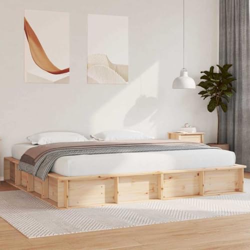 HOMEELIKE Bettgestell mit Speicher Braun 200 x 200 cm Kiefernholz von HOMEELIKE