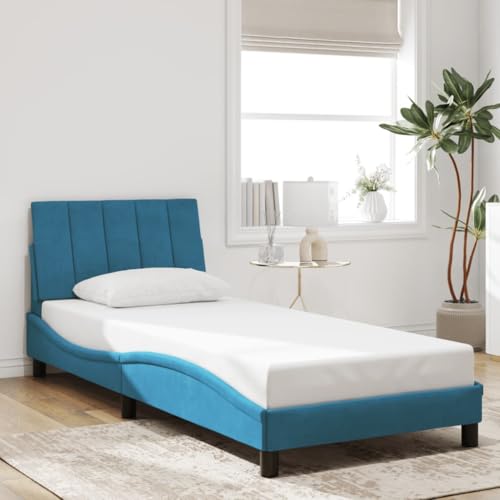 HOMEELIKE Bettgestell ohne Matratze Hanko Blau 90x190 cm Samt von HOMEELIKE
