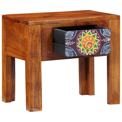 HOMEELIKE Blumenbeistelltisch Akazienholz Braun 40x30x36 cm Rustikal Stabiler Nebentisch mit Farbigen Schubladen f¨¹r Sofa und Bett von HOMEELIKE