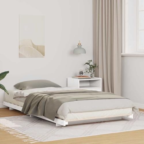 HOMEELIKE Bodenbett Weiss 75x190cm Massivholz Kiefer Stabiles Bettrahmen Einfacher Aufbau Gem¨¹tliche Optik von HOMEELIKE