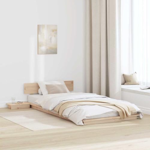 HOMEELIKE Bodenbett aus Holz 80x200 cm mit integriertem Nachttisch Einfacher Stil Langlebig von HOMEELIKE
