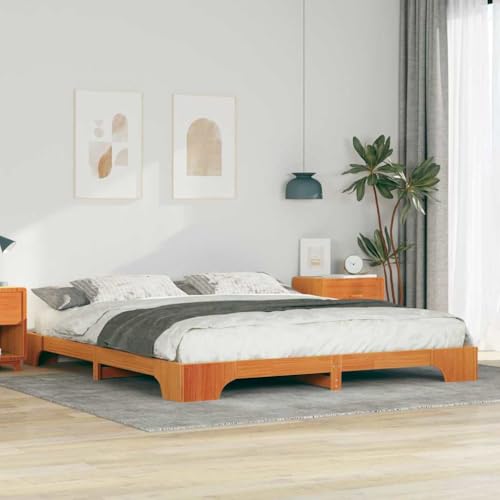 HOMEELIKE Bodenbettgestell Braun 200 x 220 cm Massivholz Kiefer von HOMEELIKE