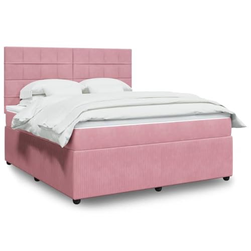 HOMEELIKE Boxspringbett Set 180x200 cm Mit Taschenfederkernmatratze Rosa Weiches Samt Hoehenverstellbar von HOMEELIKE