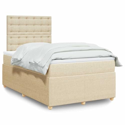 HOMEELIKE Boxspringbett mit Matratze 120x200 cm Stoff Creme Farbe LED Beleuchtung von HOMEELIKE