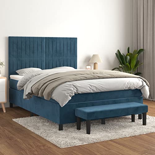 HOMEELIKE Boxspringbett mit Matratze Dunkelblau 140x190 cm Samt von HOMEELIKE