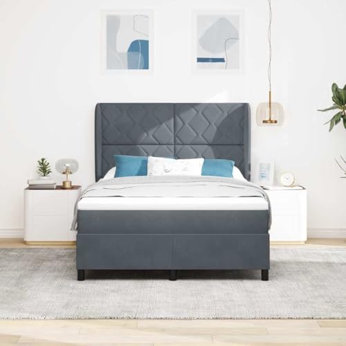 HOMEELIKE Boxspringbett mit Matratze Dunkelgrau, 160 x 200 cm, Samt von HOMEELIKE