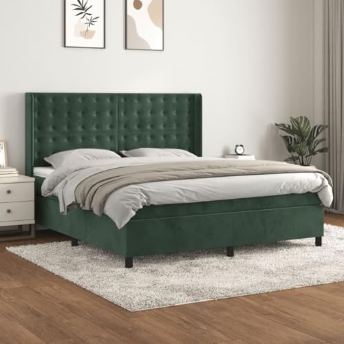 HOMEELIKE Boxspringbett mit Matratze Dunkelgrun 160x200 cm Samt Hoehenverstellbares Kopfteil Taschenfederkernmatratze Mittelharte Unterstutzung Hautfreundlicher Bezug von HOMEELIKE