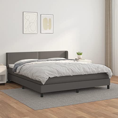 Boxspringbett mit Matratze 180x200 cm Grau Hochwertiges Kunstleder Schlafzimmerm?Bel von HOMEELIKE