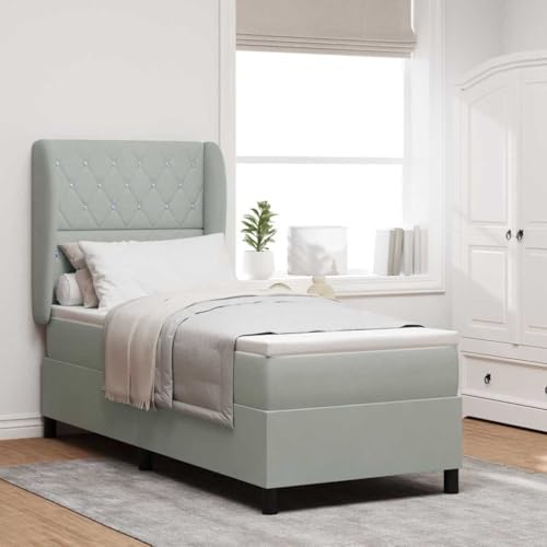 HOMEELIKE Boxspringbett mit Matratze Hellgrau, 80 x 200 cm, Samt von HOMEELIKE