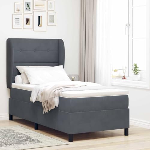 HOMEELIKE Boxspringbett mit Matratze in Dunkelgrau, 100x200 cm, aus Samt von HOMEELIKE