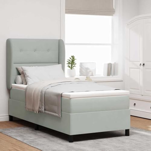 HOMEELIKE Boxspringbett mit Matratze in Hellgrau, 80 x 200 cm, aus Samt von HOMEELIKE