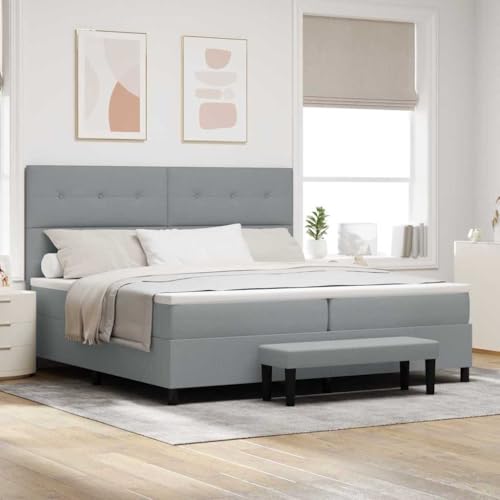 HOMEELIKE Boxspringbett mit Matratze & Bank Hellgrau 200x200 cm Stoff HOMEELIKE Boxspringbett mit Matratze & Bank Hellgrau 200x200 cm Stoff von HOMEELIKE