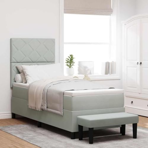 HOMEELIKE Boxspringbett mit Matratze & Bank Hellgrau 80x200 cm Samt von HOMEELIKE