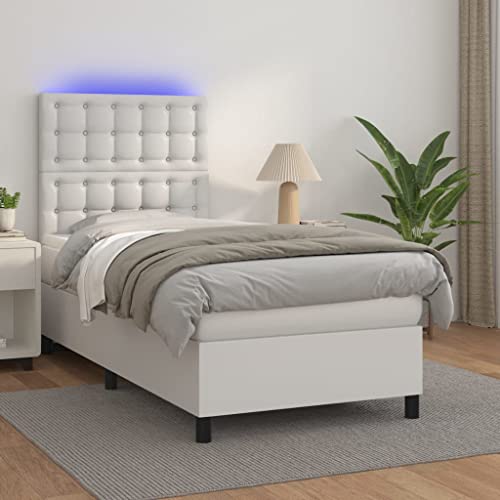 HOMEELIKE Boxspringbett mit Matratze und LED 90x200 cm Wei? Kunstleder - Langlebig, bequem und mit farbenfrohen LEDs f¨¹r erholsamen Schlaf von HOMEELIKE