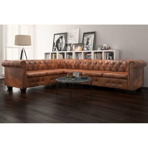 HOMEELIKE Chesterfield-Ecksofa 6-Sitzer Kunstleder Braun HOMEELIKE Chesterfield-Ecksofa 6-Sitzer Kunstleder Braun von HOMEELIKE