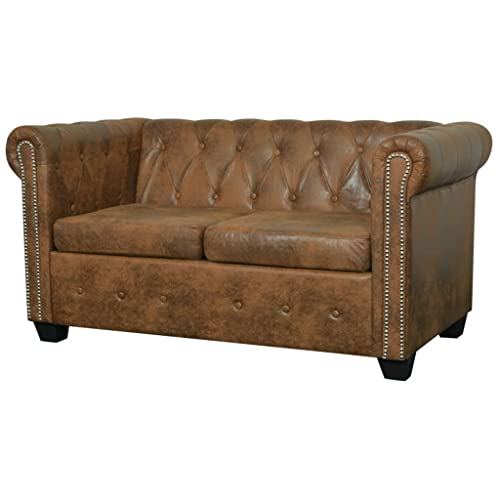 HOMEELIKE Chesterfield-Sofa 2-Sitzer Kunstleder Braun HOMEELIKE Chesterfield-Sofa 2-Sitzer Kunstleder Braun von HOMEELIKE