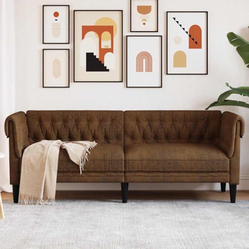 HOMEELIKE Chesterfield-Sofa 3-Sitzer Braun Stoff von HOMEELIKE