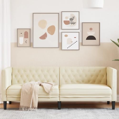 HOMEELIKE Chesterfield-Sofa 3-Sitzer Creme Kunstleder HOMEELIKE Chesterfield-Sofa 3-Sitzer Creme Kunstleder von HOMEELIKE