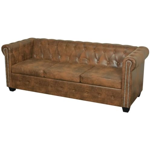 HOMEELIKE Chesterfield-Sofa 3-Sitzer Kunstleder Braun HOMEELIKE Chesterfield-Sofa 3-Sitzer Kunstleder Braun von HOMEELIKE