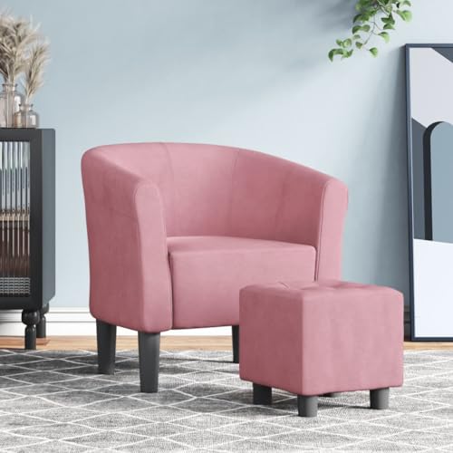 HOMEELIKE Clubsessel mit Fusshocker Rosa Samt von HOMEELIKE