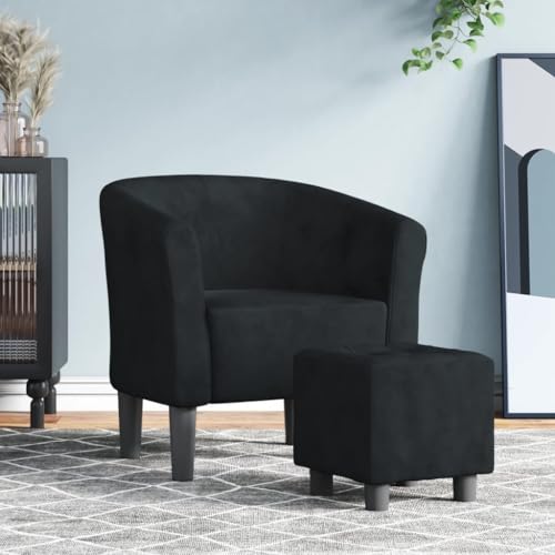 HOMEELIKE Clubsessel mit Fusshocker Schwarz Samt von HOMEELIKE