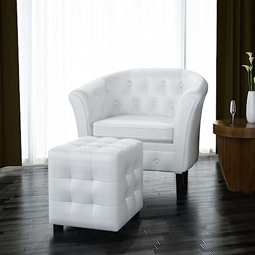 HOMEELIKE Clubsessel mit Fusshocker Weiss Kunstleder HOMEELIKE Clubsessel mit Fusshocker Weiss Kunstleder von HOMEELIKE