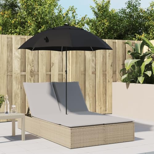 HOMEELIKE Doppel-Sonnenliege mit Kissen & Sonnenschirm Beige Poly Rattan von HOMEELIKE