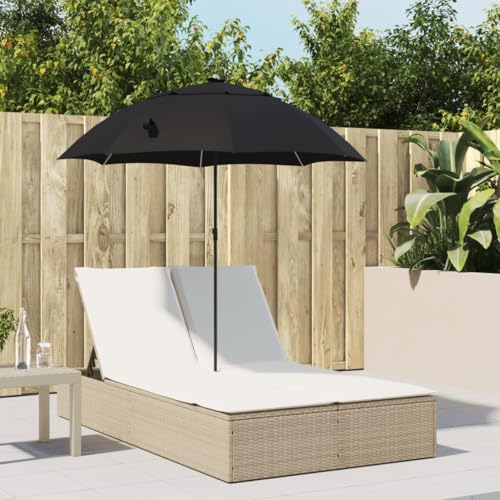 HOMEELIKE Doppel-Sonnenliege mit Kissen & Sonnenschirm Beige Poly Rattan von HOMEELIKE