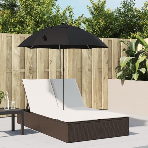 HOMEELIKE Doppel-Sonnenliege mit Kissen & Sonnenschirm Braun Poly Rattan von HOMEELIKE