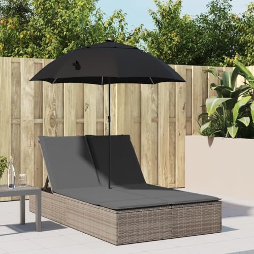 HOMEELIKE Doppel-Sonnenliege mit Kissen & Sonnenschirm Grau Poly Rattan von HOMEELIKE