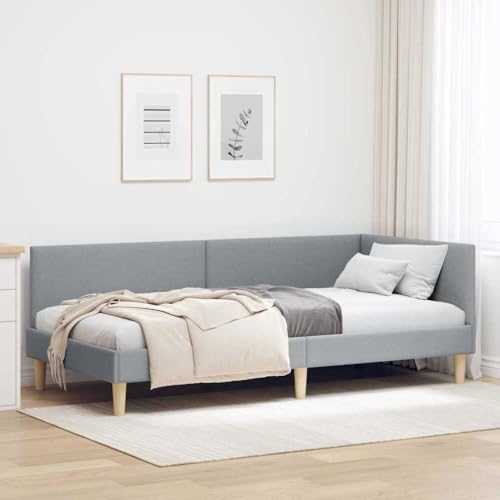 HOMEELIKE Eckbettgestell 80 x 200 cm Hellgrau Stoff Mit Lattenrost Modern minimalistisch von HOMEELIKE