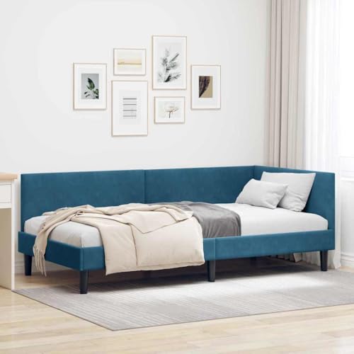 HOMEELIKE Eckbettgestell Blau 80 x 200 cm Samt und Engineered Holz von HOMEELIKE