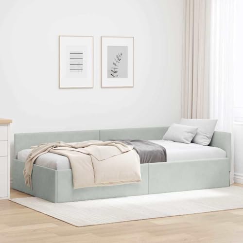 HOMEELIKE Eckbettgestell Hellgrau 90 x 200 cm Samt und Engineered Holz HOMEELIKE Eckbettgestell Hellgrau 90 x 200 cm Samt und Engineered Holz von HOMEELIKE