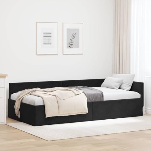 HOMEELIKE Eckbettgestell Schwarz 80 x 200 cm Samt und Engineered Holz HOMEELIKE Eckbettgestell Schwarz 80 x 200 cm Samt und Engineered Holz von HOMEELIKE