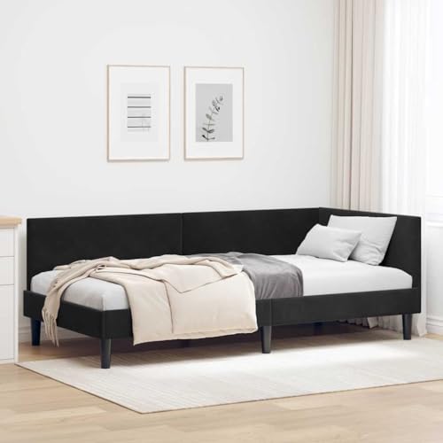 HOMEELIKE Eckbettgestell Schwarz 90 x 200 cm Samt und Engineered Holz von HOMEELIKE