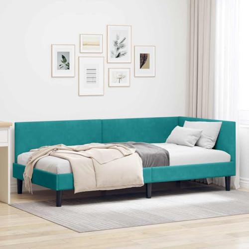 HOMEELIKE Eckbettgestell T¨¹rkis 90 x 190 cm Samt und Engineered Holz von HOMEELIKE