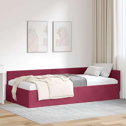 HOMEELIKE Eckbettgestell Weinrot 90 x 200 cm Samt und Engineered Holz von HOMEELIKE