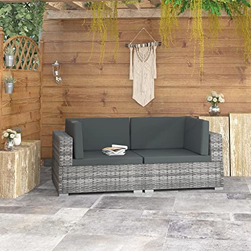 HOMEELIKE Ecksofas 2 STK. mit Auflagen Poly Rattan Grau von HOMEELIKE